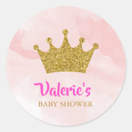 Pegatina Redonda Purpurina de oro Princesa Baby Shower
