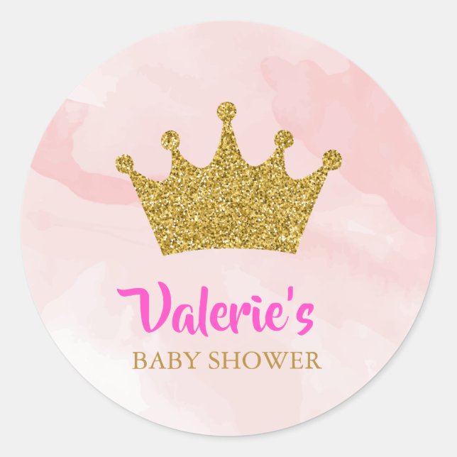 Pegatina Redonda Purpurina de oro Princesa Baby Shower (Anverso)