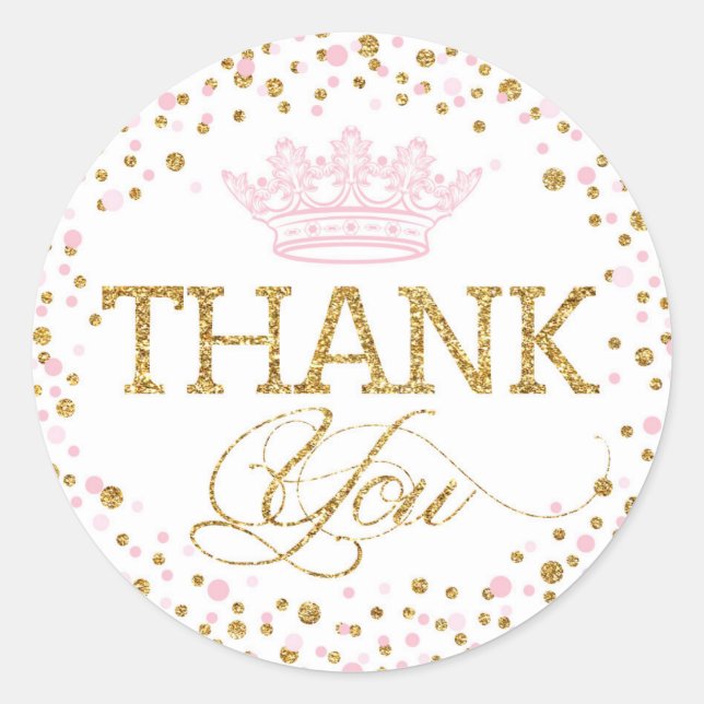 Pegatina Redonda Purpurina de oro Princesa Real Rosa Baby Shower (Anverso)