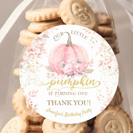 Pegatina Redonda Purpurina de oro Rosa Chica Floral Calabaza Primer