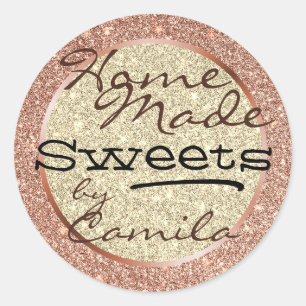 Pegatina Redonda Purpurina de oro rosa rosa hecho en casa - Texto c