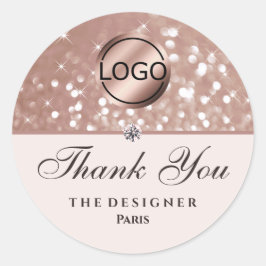 Pegatina Redonda Purpurina de oro Rosa Sparkle Stars Diamond Logo I