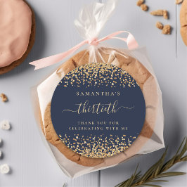 Pegatina Redonda Purpurina de oro Script Marina Azul 30 Fiesta Grac