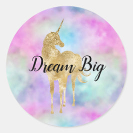 Pegatina Redonda Purpurina de oro Unicorn Púrpura Aqua Rubor