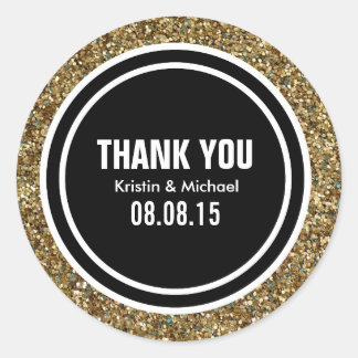 Pegatina Redonda Purpurina de oro y Personalizado negro