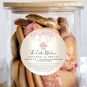 Pegatina Redonda Purpurina de pasteles rosados Dris Pastelería de o