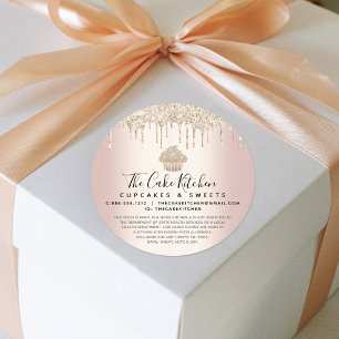 Pegatina Redonda Purpurina de pastelitos de oro madeja panadería ro