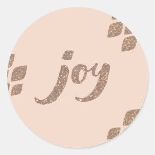 Pegatina Redonda Purpurina de Peach y Bronze Joy Xmas Pegatinas