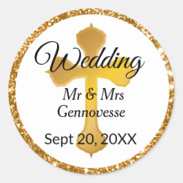 Pegatina Redonda Purpurina de Pegatinas a favor de la boda de oro