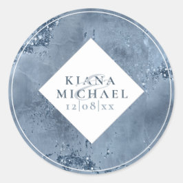 Pegatina Redonda Purpurina de piedra Boda Dusty Blue ID647