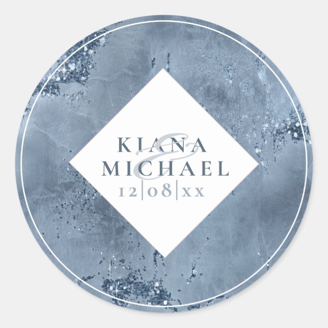 Pegatina Redonda Purpurina de piedra Boda Dusty Blue ID647 (Anverso)