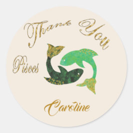 Pegatina Redonda Purpurina de Pisces Gold Gracias