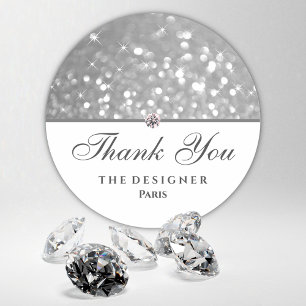 Pegatina Redonda Purpurina de plata Sparkle Stars Diamond Diamante 