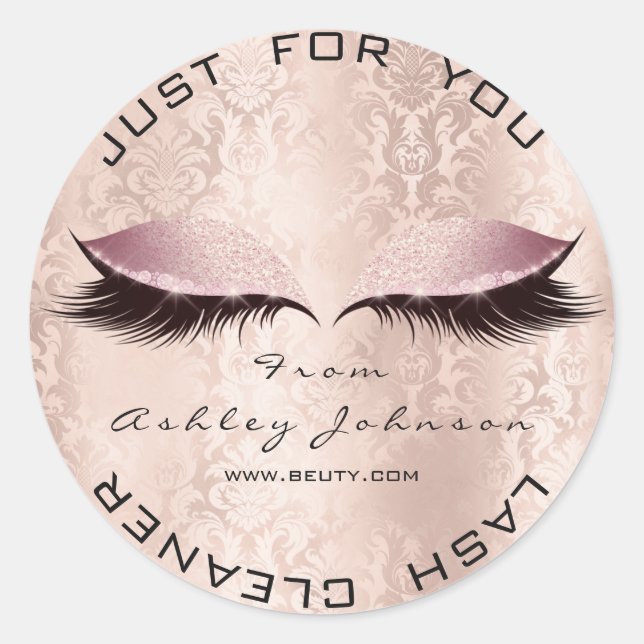 Pegatina Redonda Purpurina de salón de damasquín rosado SPA Limpiad (Anverso)