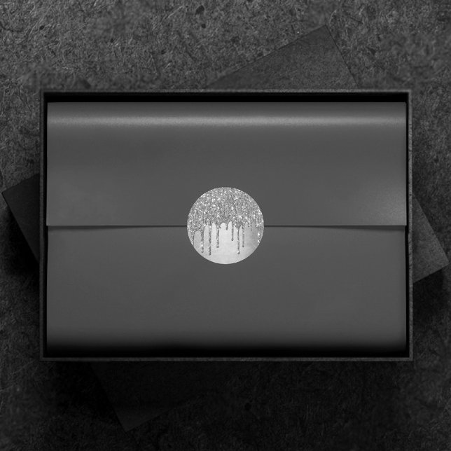 Pegatina Redonda Purpurina de Silvery de goteo | Platinum Faux Meta (Subido por el creador)