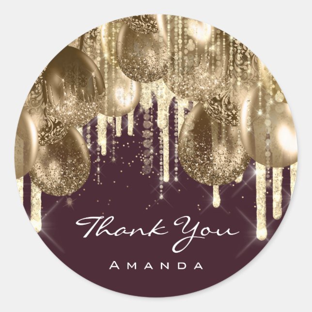 Pegatina Redonda Purpurina del Aniversario del ORO de Borgoña BALLO (Anverso)