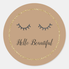 Pegatina Redonda Purpurina del Cocoa Gold Girly Black Eyelashes
