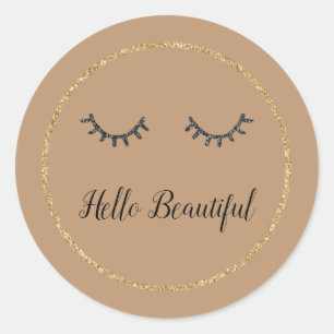 Pegatina Redonda Purpurina del Cocoa Gold Girly Black Eyelashes