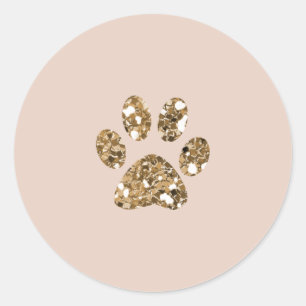 Pegatina Redonda Purpurina Dorada Beige Rubor Pata de Mascota Cacho
