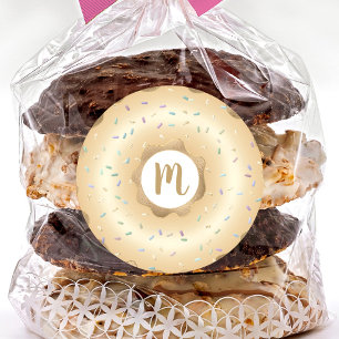Pegatina Redonda Purpurina dorada de monograma brillo donut sprinkl
