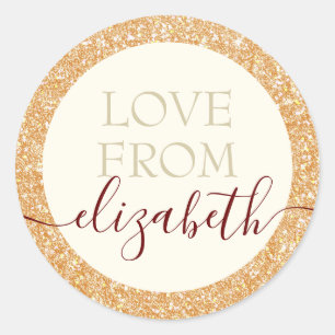 Pegatina Redonda Purpurina Dorado Con Personalizado De Nombre De Am