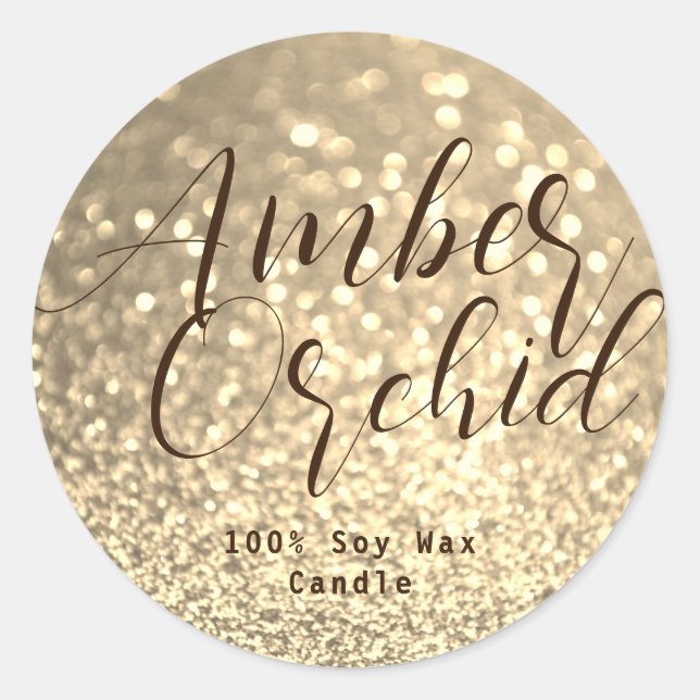 Pegatina Redonda Purpurina Dorado Sparkle Crystal Bokeh Candle Labs (Anverso)