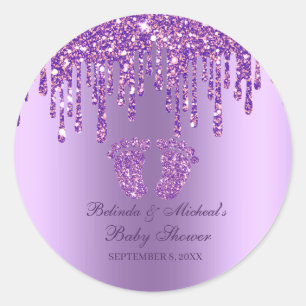 Pegatina Redonda Purpurina Drip Pies Purple Baby Baby Shower