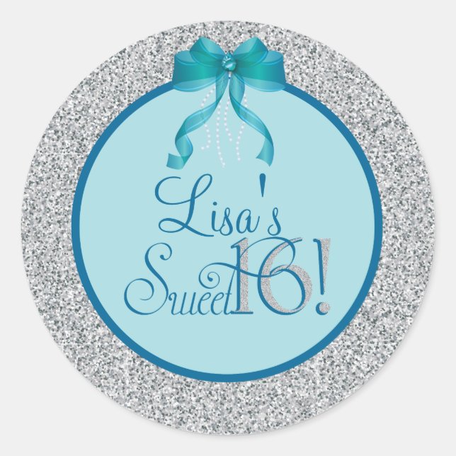 Pegatina Redonda Purpurina, Dulce Dieciséis Pegatinas Fiestas (Anverso)