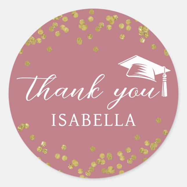 Pegatina Redonda Purpurina Dust Confetti Graduación Gracias (Anverso)