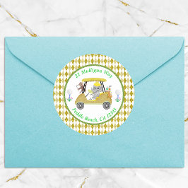 Pegatina Redonda Purpurina Elefante y Monkey Golf Baby Shower Retur