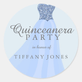 Pegatina Redonda Purpurina esparcido azul vestido Fiesta Quinceaner