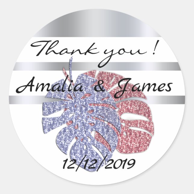 Pegatina Redonda Purpurina exótico tropical brillo monstera hojas e (Anverso)