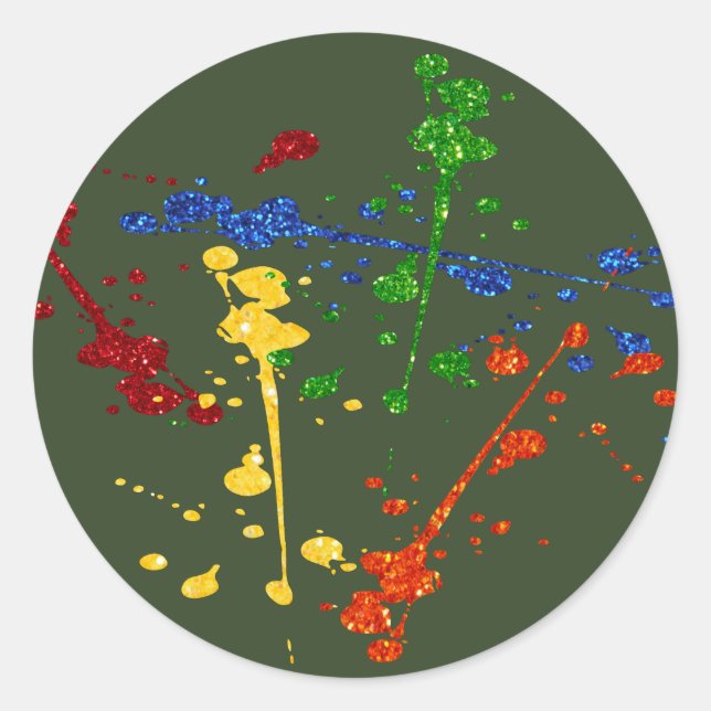 Pegatina Redonda Purpurina Fiesta de Paintball Paint Splatter (Anverso)