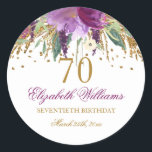 Pegatina Redonda Purpurina floral Sparkling Amethyst 70th Birthday<br><div class="desc">Colección de cumpleaños coincidente en la tienda Little Bayleigh. Hemos utilizado obras de arte de: www.createthecut.com</div>