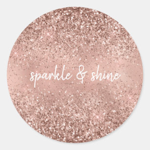 Pegatina Redonda Purpurina Glam Rosa Gold