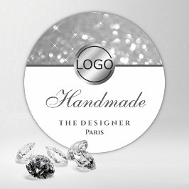 Pegatina Redonda Purpurina Glam Silver Sparkle Stars Logo hecho a m