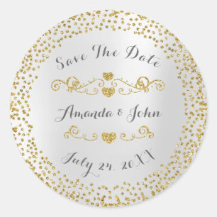 Pegatina Redonda Purpurina Golden Confetti salva el gris plateado