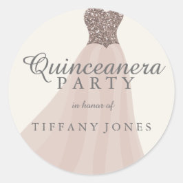 Pegatina Redonda Purpurina Gown Quinceanera