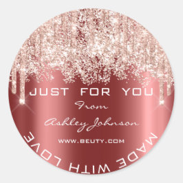 Pegatina Redonda Purpurina Gracias Hecho Con Amor Borgoña Confetti 