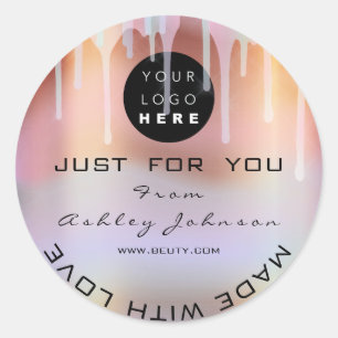 Pegatina Redonda Purpurina Gracias Holograma Cobre metálico