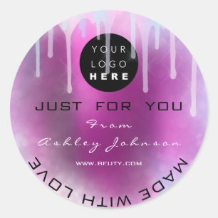 Pegatina Redonda Purpurina Gracias Holograma hecho Berry Love Drip