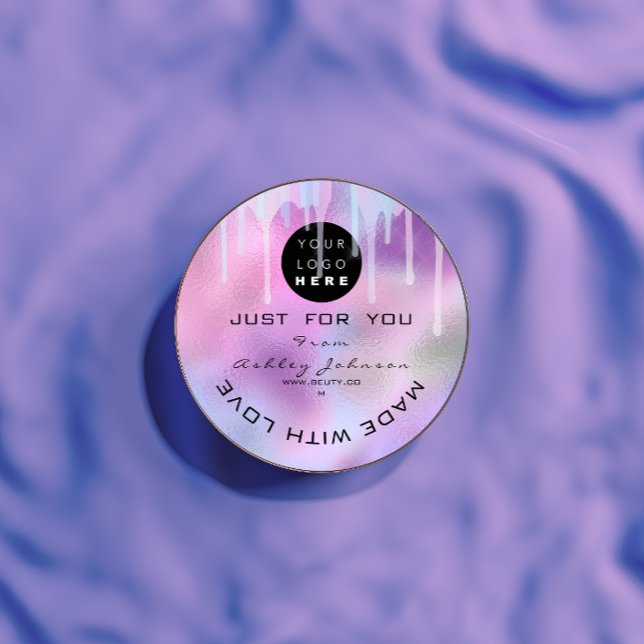 Pegatina Redonda Purpurina Gracias Holograma Metalizado Púrpura Ros (Glitter Thank Logo Holograph Metal Pink Purple Classic Round Sticker)