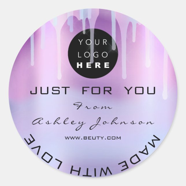 Pegatina Redonda Purpurina Gracias Holograma Metalizado Púrpura Ros (Anverso)