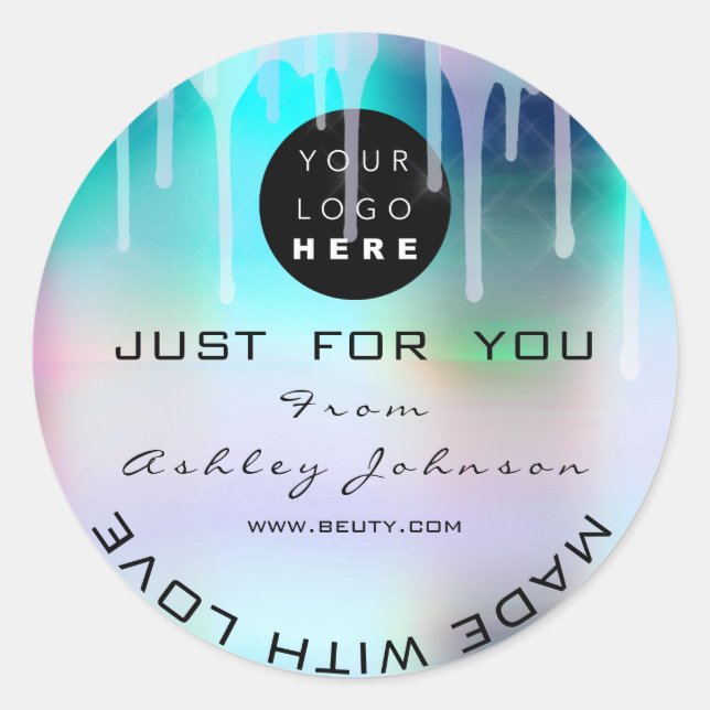 Pegatina Redonda Purpurina Gracias Holograma Océano rosa Metalizado (Anverso)