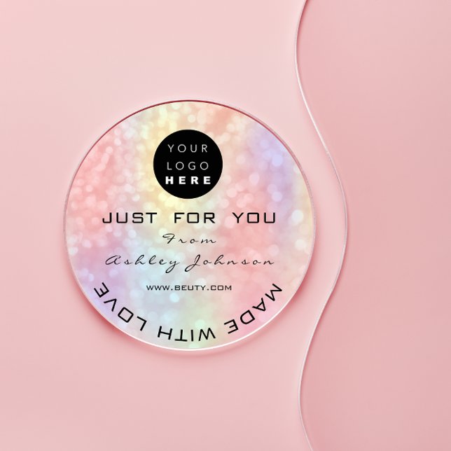 Pegatina Redonda Purpurina Gracias Holograma Ombrado Rosa Único (Subido por el creador)