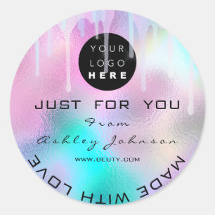 Pegatina Redonda Purpurina Gracias Holograma Ombre rosa Metalizado