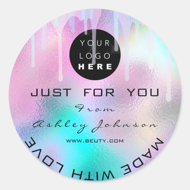 Pegatina Redonda Purpurina Gracias Holograma Ombre rosa Metalizado (Anverso)