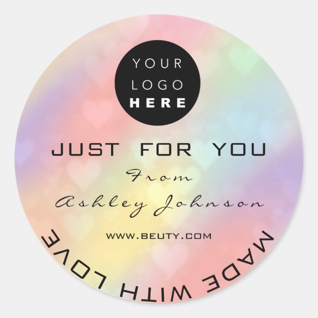 Pegatina Redonda Purpurina Gracias Holograma Único Corazón Rosa (Anverso)