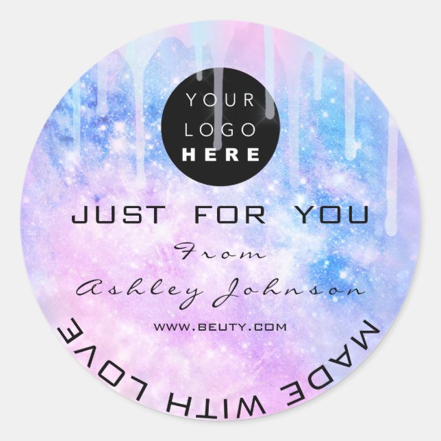 Pegatina Redonda Purpurina Gracias Logotipo Holograma Hecho Perfora (Anverso)