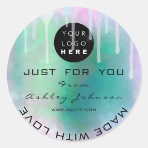 Pegatina Redonda Purpurina Gracias Logotipo Holograph Made Green Lo